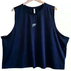 🌈 6/$60, Fabletics Cropped Workout Tank Top Navy Blue Fabletics Logo Front, 3X